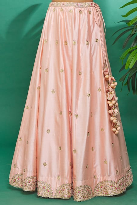 Surbhi Shah_Peach Dupatta Organza, Lehenga And Blouse Spun Hand Embroidered Set _at_Aza_Fashions