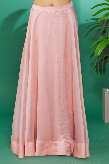 Surbhi Shah_Pink Jacket And Bustier Pure Spun Silk, Lehenga Hand Embroidered & Skirt Set_at_Aza_Fashions