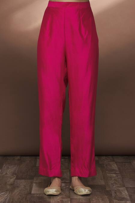 Surbhi Shah_Pink Dupatta Organza, Spun Silk Bead, Floral Embroidered Angarkha Set_Online_at_Aza_Fashions