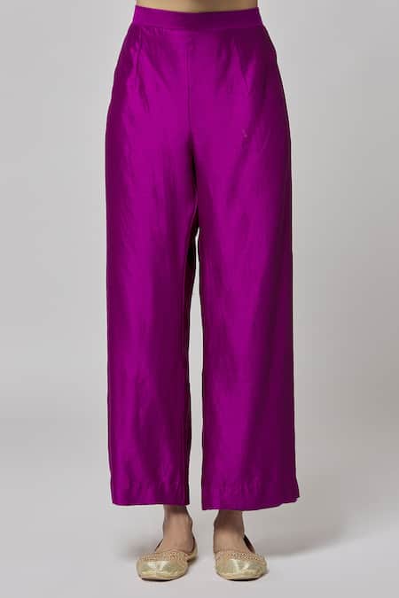 Shop_Surbhi Shah_Purple Silk Embroidery Mandarin Collar Full Sleeve Kurta And Pant Set _Online_at_Aza_Fashions