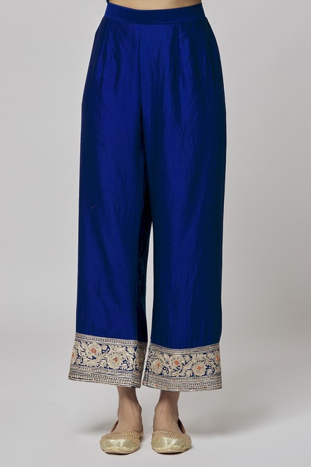 Shop_Surbhi Shah_Blue Organza, Silk Tassels, Embroidery Kurta Set With Scallop Border Dupatta _Online_at_Aza_Fashions