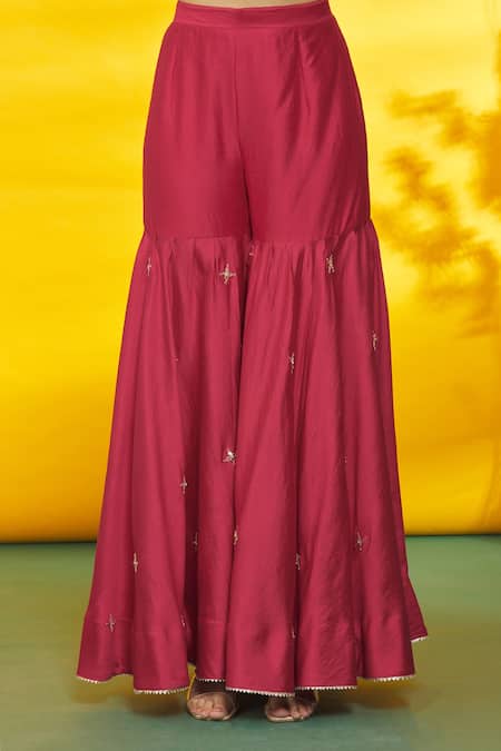 Shop_Surbhi Shah_Orange Silk, Organza Embroidery Round Neck Floral Kurta Sharara Set _Online_at_Aza_Fashions