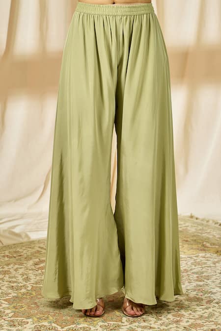Buy CRIMSOUNE CLUB Women Olive Green Palazzo With Tie-up Detail online