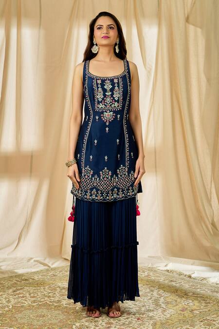 Alaya Advani Blue Chanderi Embroidered Kurta Palazzo Set at Aza Fashions Alaya Advani_Blue Chanderi Embroidered Kurta Palazzo Set_at_Aza_Fashions