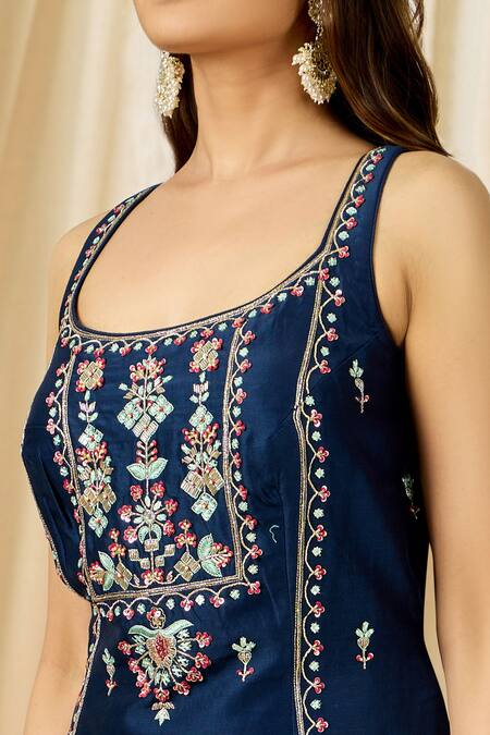 Buy Alaya Advani Blue Chanderi Embroidered Kurta Palazzo Set Online at Aza Fashions Buy_Alaya Advani_Blue Chanderi Embroidered Kurta Palazzo Set_Online_at_Aza_Fashions