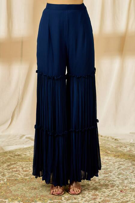 Shop Alaya Advani Blue Chanderi Embroidered Kurta Palazzo Set Online at Aza Fashions Shop_Alaya Advani_Blue Chanderi Embroidered Kurta Palazzo Set_Online_at_Aza_Fashions