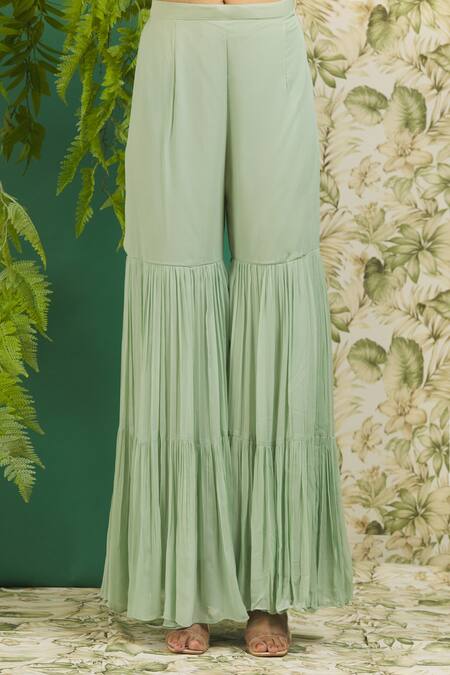 Aariyana Couture_Blue Georgette, Net Embroidery Round Neck Floral Kurta Set_Online_at_Aza_Fashions