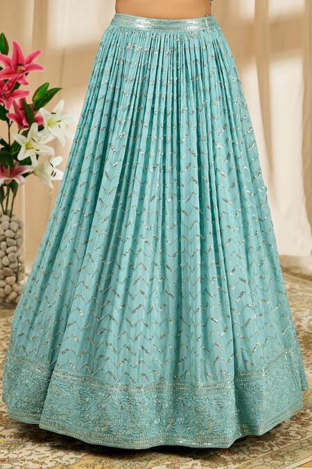 Alaya Advani_Blue Blouse Dupion Silk, Lehenga And Dupatta Georgette Chevron Pattern Set_Online_at_Aza_Fashions