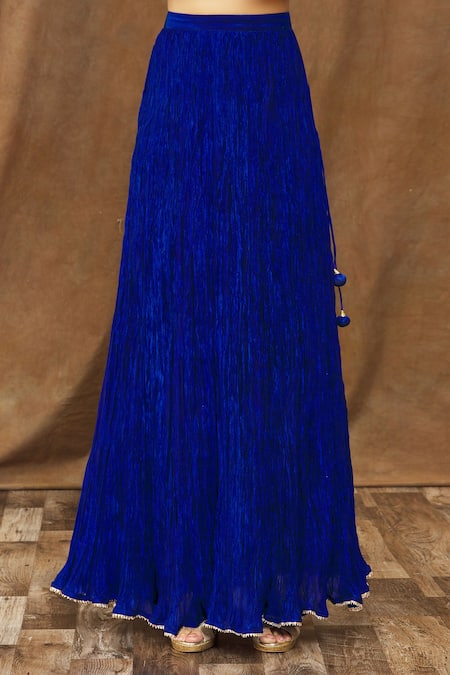 Shop_Surbhi Shah_Blue Silk, Organza Embroidery, Gota Patti, Bandhej Pattern Kurta Skirt Set _Online_at_Aza_Fashions