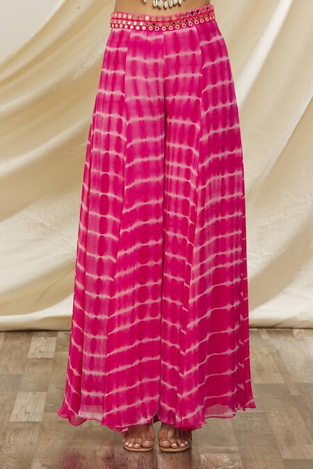 Yoshita Couture_Pink Georgette Embroidery, Sequins V-neck Aarya Cape And Tie Dye Sharara Set _Online_at_Aza_Fashions