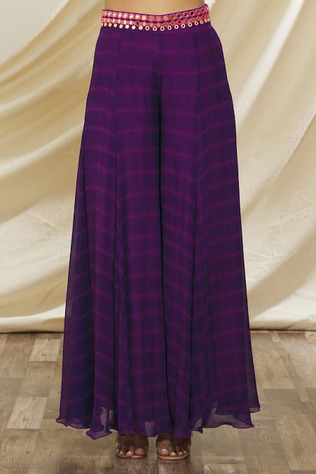 Yoshita Couture_Purple Georgette Embroidery, Mirrors V-neck Nori Cape And Tie Dye Sharara Set _at_Aza_Fashions