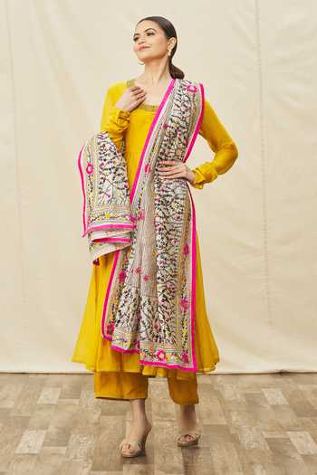 Naintara Bajaj_Multi Color Silk Embroidery Floral Vine Pattern Phulkari Dupatta_Online_at_Aza_Fashions