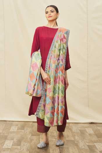Shop_Naintara Bajaj_Multi Color Silk Embroidery Phulkari Work Dupatta_Online_at_Aza_Fashions