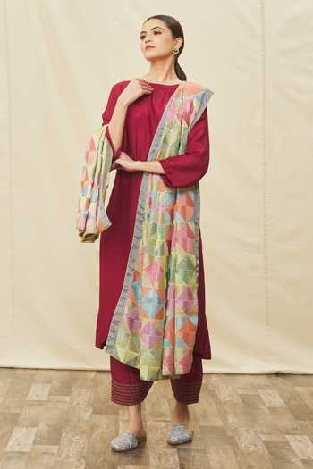 Naintara Bajaj_Multi Color Silk Embroidery Phulkari Work Dupatta_Online_at_Aza_Fashions