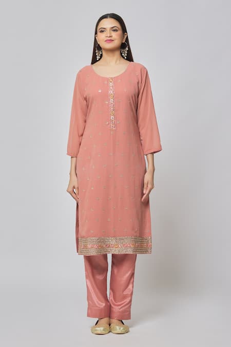 Naintara Bajaj Pink Georgette, Shantoon Embroidery, Butti And Flower Kurta Salwar Dupatta Set Online at Aza Fashions Naintara Bajaj_Pink Georgette, Shantoon Embroidery, Butti And Flower Kurta Salwar Dupatta Set _Online_at_Aza_Fashions