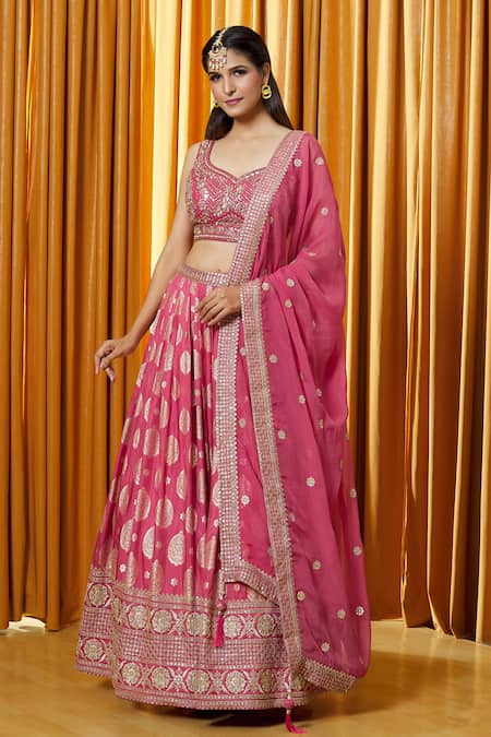 Alaya Advani Red Patterned Lehenga Set With Embellished Blouse at Aza Fashions Alaya Advani_Red Patterned Lehenga Set With Embellished Blouse_at_Aza_Fashions