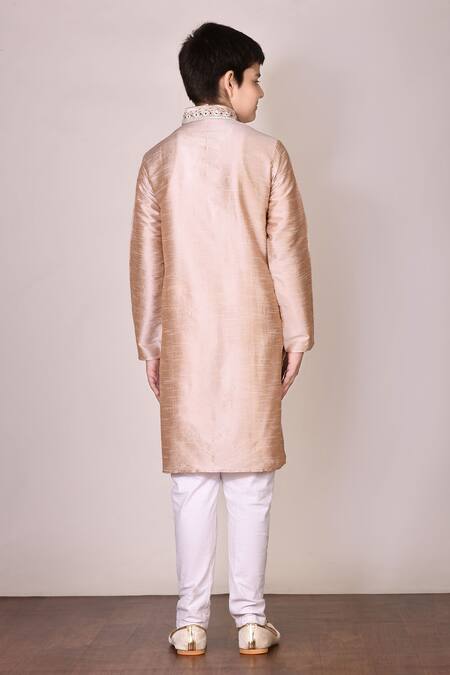 Shop Petite Pomme Beige Silk Embroidery Kurta Set at Aza Fashions Shop_Petite Pomme_Beige Silk Embroidery Kurta Set_at_Aza_Fashions