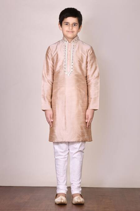 Petite Pomme Beige Silk Embroidery Kurta Set Online at Aza Fashions Petite Pomme_Beige Silk Embroidery Kurta Set_Online_at_Aza_Fashions