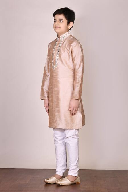 Buy Petite Pomme Beige Silk Embroidery Kurta Set Online at Aza Fashions Buy_Petite Pomme_Beige Silk Embroidery Kurta Set_Online_at_Aza_Fashions