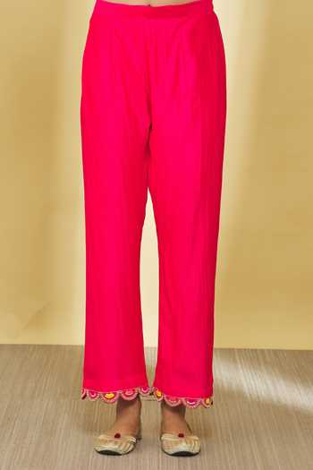 Surbhi Shah_Red Silk, Organza Beads, Gota Patti, Zari, Embroidery Round Neck Hand Kurta Set _at_Aza_Fashions
