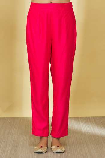 Surbhi Shah_Red Silk, Organza Embroidery, Gota Patti V-neck Bandhej Print Angarkha Set _at_Aza_Fashions