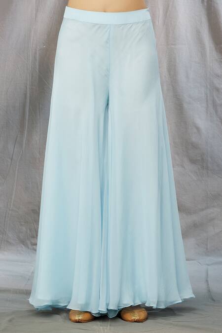 Buy_Shlok Design_Blue Net Embroidered Cutdana Square Neck Jacket And Flared Pant Set 