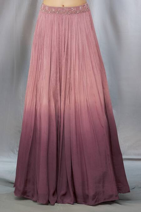 Buy_Shlok Design_Brown Chiffon Embroidered Floral Round Ombre Lehenga Set