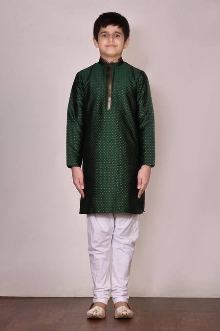 Buy_Petite Pomme_Green Silk Embroidery Textured Kurta With Churidar_Online_at_Aza_Fashions