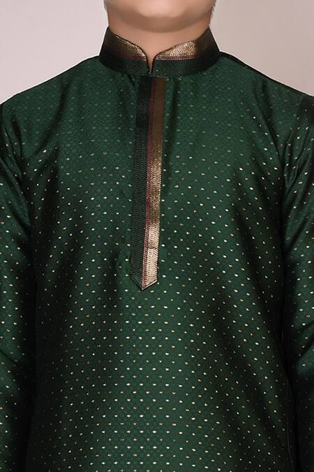 Shop_Petite Pomme_Green Silk Embroidery Textured Kurta With Churidar_Online_at_Aza_Fashions