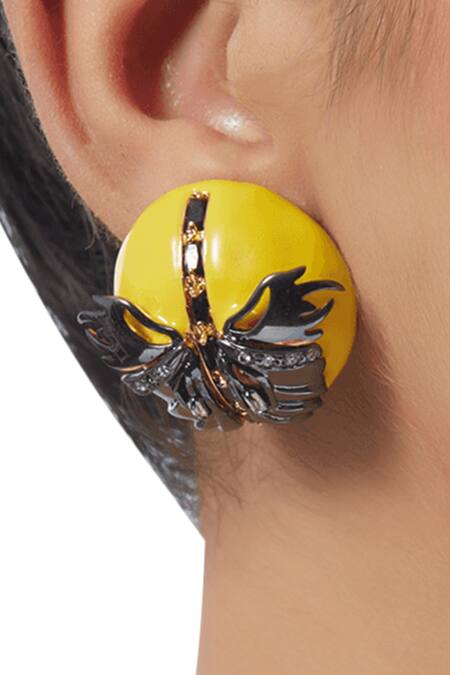 Outhouse Gold Plated Crystals Papilio Button Stud Earrings Online at Aza Fashions Outhouse_Gold Plated Crystals Papilio Button Stud Earrings _Online_at_Aza_Fashions