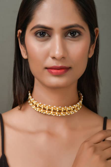 Fusio Gold Plated Pearl Floral Bead Choker