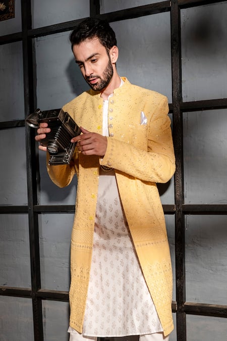 Yellow sherwani hot sale for groom