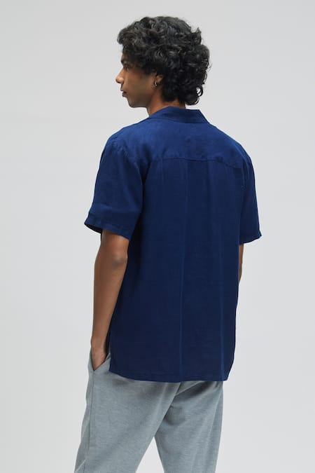 Shop Terra Luna Blue 100% Linen Palawan Shirt at Aza Fashions Shop_Terra Luna_Blue 100% Linen Palawan Shirt _at_Aza_Fashions