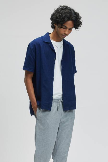 Terra Luna Blue 100% Linen Palawan Shirt Online at Aza Fashions Terra Luna_Blue 100% Linen Palawan Shirt _Online_at_Aza_Fashions