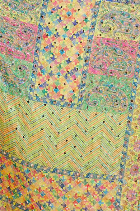 Buy_Adara Khan_Multi Color Chiffon Printed And Mirror Work Phulkari Dupatta_Online_at_Aza_Fashions