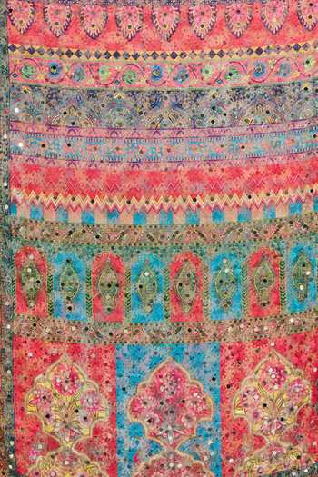 Shop_Adara Khan_Multi Color Chiffon Mughal Print And Mirror Work Phulkari Dupatta_Online_at_Aza_Fashions