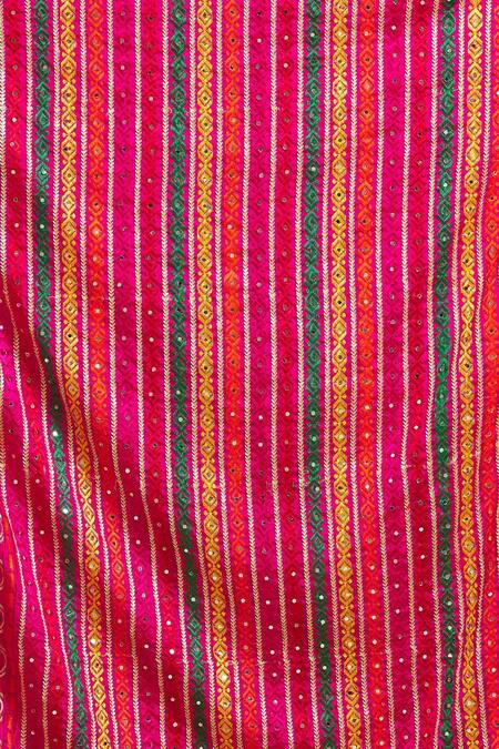 Buy_Adara Khan_Pink Satin Silk Geometric Phulkari Work Dupatta_Online_at_Aza_Fashions