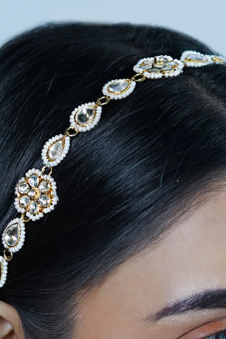 Namasya_Gold Pearls Kundan Carved Sheeshphool _Online_at_Aza_Fashions