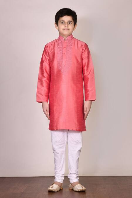 Petite Pomme Pink Silk Embroidery Kurta Set Online at Aza Fashions Petite Pomme_Pink Silk Embroidery Kurta Set _Online_at_Aza_Fashions