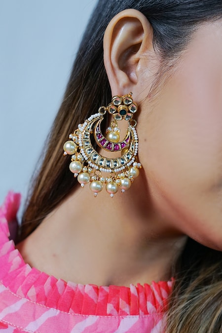 Buy Gold Plated Kira Petals Stone Studded Chandbali Earrings by