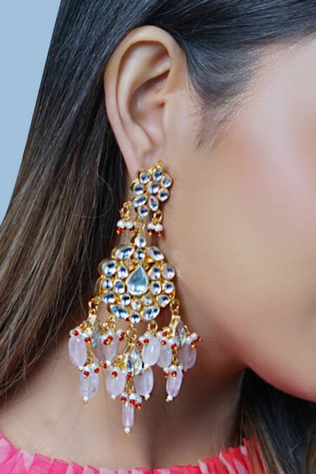 Namasya Gold Plated Pearls Kundan Stone Chandbali Earrings Online at Aza Fashions Namasya_Gold Plated Pearls Kundan Stone Chandbali Earrings _Online_at_Aza_Fashions