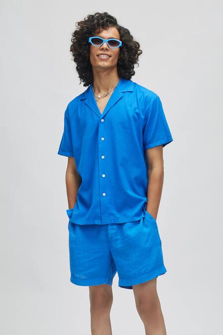 Terra Luna Blue 100% Organic Handloom Cotton Palawan Shirt Online at Aza Fashions Terra Luna_Blue 100% Organic Handloom Cotton Palawan Shirt _Online_at_Aza_Fashions