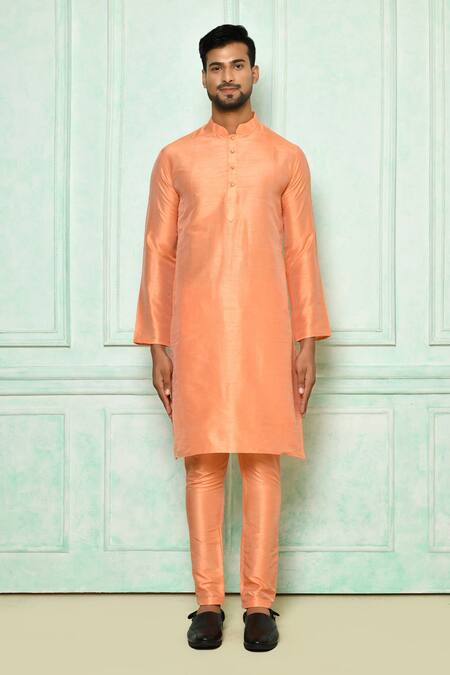 Arihant Rai Sinha Orange Silk, Cotton Stones Kurta And Pant Set Online at Aza Fashions Arihant Rai Sinha_Orange Silk, Cotton Stones Kurta And Pant Set_Online_at_Aza_Fashions