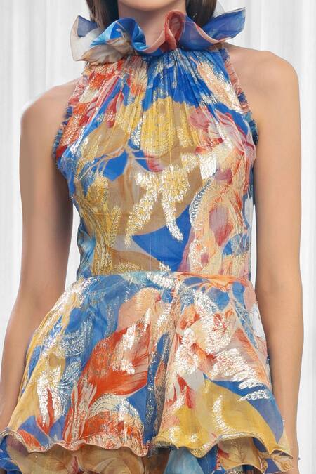 Mandira Wirk Resort Multi Color Polyester, Brocade Halter Neck Hawaii Print Gown Online at Aza Fashions Mandira Wirk Resort_Multi Color Polyester, Brocade Halter Neck Hawaii Print Gown _Online_at_Aza_Fashions