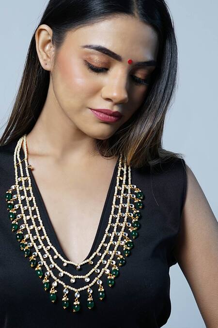 Namasya_Gold Plated Kundan Layered Beaded Necklace _Online_at_Aza_Fashions