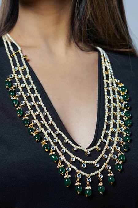 Buy_Namasya_Gold Plated Kundan Layered Beaded Necklace _Online_at_Aza_Fashions