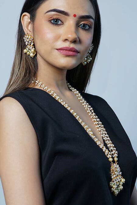 Namasya Gold Plated Pearls, Diamonds Kundan Beaded Necklace Set Online at Aza Fashions Namasya_Gold Plated Pearls, Diamonds Kundan Beaded Necklace Set _Online_at_Aza_Fashions