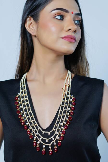 Namasya_Gold Plated Kundan Layered Beaded Necklace _Online_at_Aza_Fashions