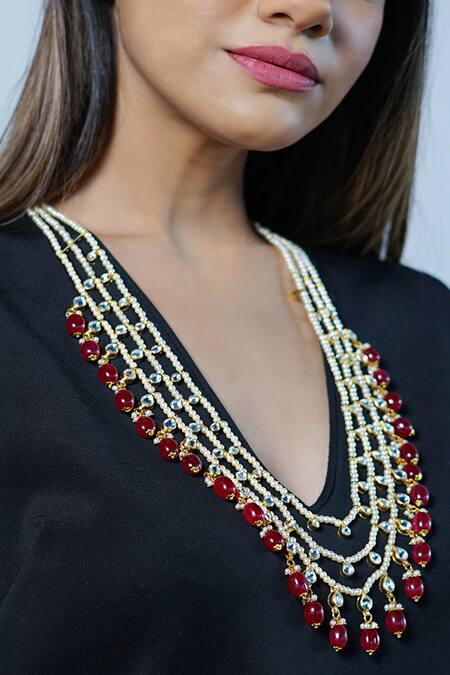 Buy_Namasya_Gold Plated Kundan Layered Beaded Necklace _Online_at_Aza_Fashions