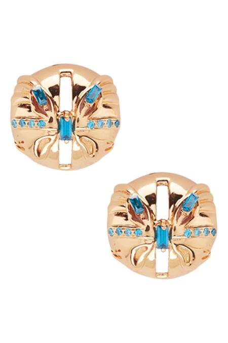 Shop Outhouse Gold Plated Crystals Papilio Mini Stud Earrings at Aza Fashions Shop_Outhouse_Gold Plated Crystals Papilio Mini Stud Earrings _at_Aza_Fashions